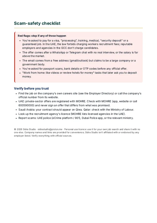 Guide page: scam-safety checklist